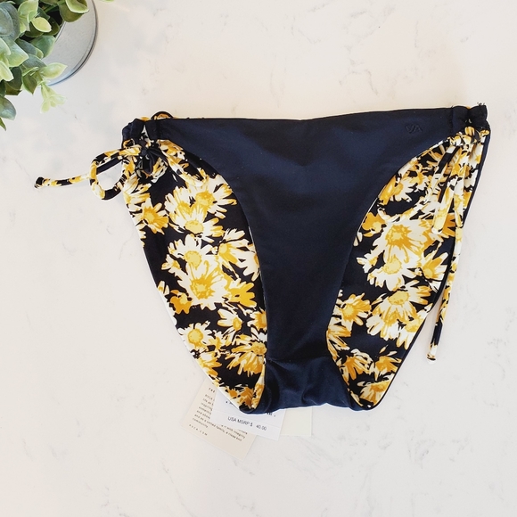 RVCA Reversible Swim Bikini Bottoms Daisy Black - Picture 5 of 11